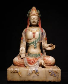 Northern Qi white marble painted Guanyin statue