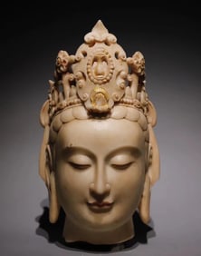 Northern Qi Han white marble painted Guanyin Buddha head ornaments