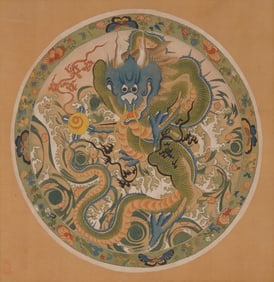 Anonymous green dragon pattern plate silk