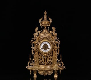 One old copper gilded clock and one