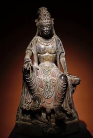 Tang Dynasty bluestone painted Buddha statue of Guanyin