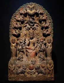 Tang Dynasty bluestone painted Guanyin statue