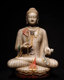 Northern Qi white marble painted Buddha statue