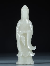 A standing statue of Hetian Jade Guanyin