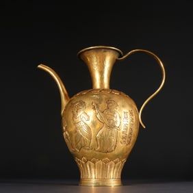 A copper gold-plated musical piece holding a teapot