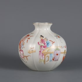 Emperor Yongzheng's Royal Pink Three Sisters Teaching Carving Picture Pomegranate Zun