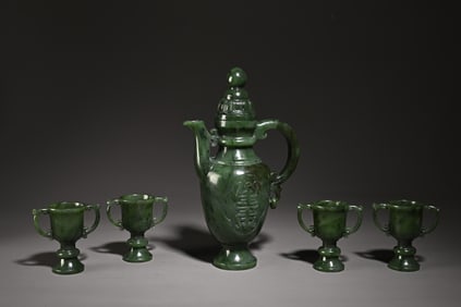 A Set Of Hetian Jasper Longevity Character Pot Study Room Ornaments