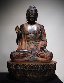 Tang Dynasty bluestone painted Buddha statue