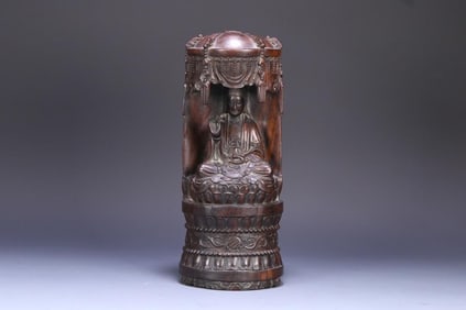Small leaf rosewood carved Guanyin Buddhist niche