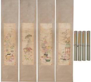 Anonymous flowers, four strips of screen paper