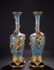 A pair of pinched-wire enamel Dragon bottle