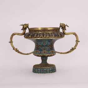 A Cloisonne Relief Double Dragon Ear Incense Burner