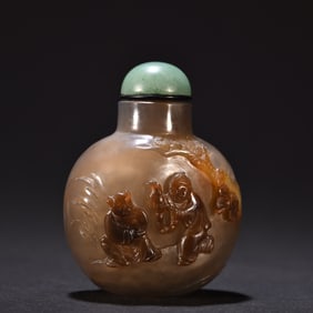 A Beautiful Color Agate Carved Baby Play Picture Snuff Bottle
