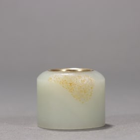 A silver plated gold ring made of Qing Hotan Jade seed
