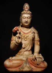 Tang Dynasty white marble painted Guanyin