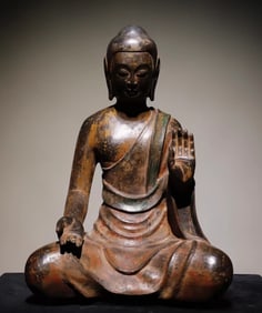 Northern Qi bluestone painted Buddha statue