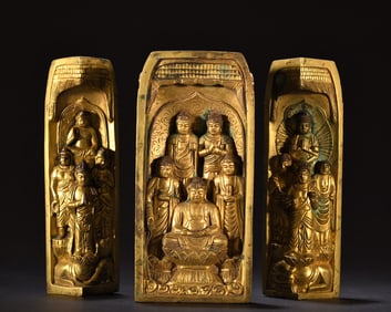A set of copper gilded Buddha niche ornaments