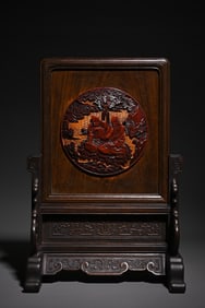 A Rosewood Lacquerware Landscape Interstitial Ornament