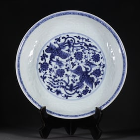 One Piece Of Reflux Yongxuan Blue And White Double Phoenix · Printed Dragon Pattern Plate