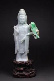 A piece of Jade Lotus Guanyin standing statue