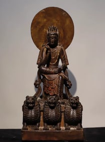 Northern Qi bluestone painted Bodhisattva statue