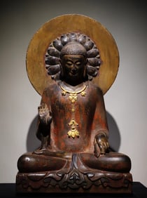 Northern Qi bluestone painted Buddha statue