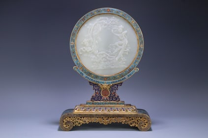 A piece of Qing Dynasty cloisonné inlay Hetian jade flying fairy interstitial