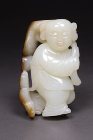 A piece of Hetian jade holding lotus boy