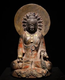 Tang Dynasty bluestone painted Buddha statue
