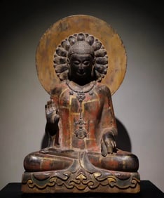Northern Qi bluestone painted Guanyin Buddha statue