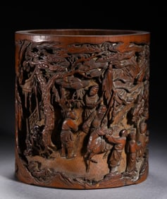 Bamboo carving game picture pen holder