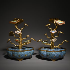 A Pair Of Cloisonné Enamel Ruyi Bonsai Study Ornaments