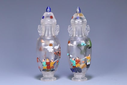 A Pair Of Natural Crystal Treasures Embedded In A Whimsical Play Picture Appreciation Bottle
