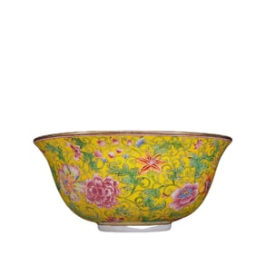Glass powder color woven flower patterned bowl