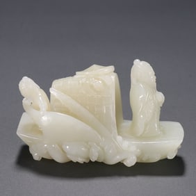 A Hetian Jade Character Story Boat-Shaped Decoration