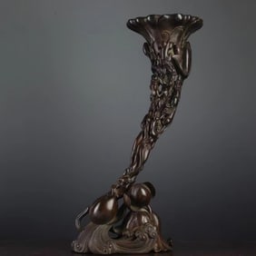 Rosewood carved red dragon lotus leaf cup