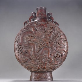 Agarwood carved cloud dragon pattern flat bottle