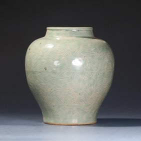 Celadon Seawater Fish Patterned Jar