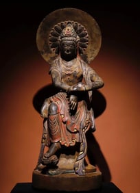 Northern Qi bluestone painted Guanyin Buddha statue