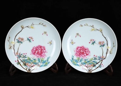 A pair of exquisite enamel color plates