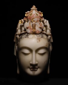 Northern Qi Han white marble painted Guanyin Buddha head ornaments