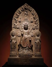 Northern Wei Dynasty bluestone painted Buddha statue