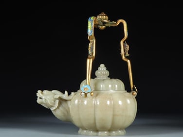 Hotan Jade Sheep Head Handle Pot