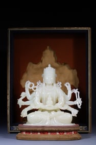 One piece of Hetian jade multi-armed Buddha