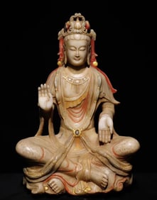Northern Wei Dynasty white marble painted Guanyin statue