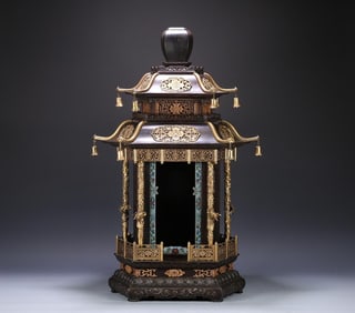 Old rosewood bronze gilded golden dragon patterned Buddhist niche