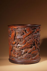 A piece of boutique Qing "Qingxi Mountain People" bamboo carving carved Panasonic character story