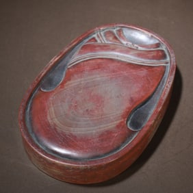 A piece of Liang poem is a red silk stone carved axe pattern inkstone