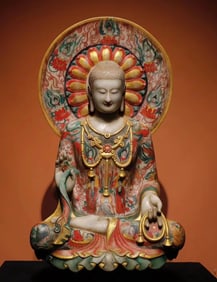 Northern Qi white marble painted Buddha statue