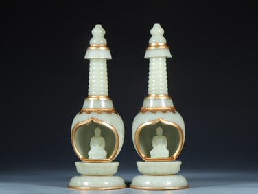 A pair of Hetian jade pagodas